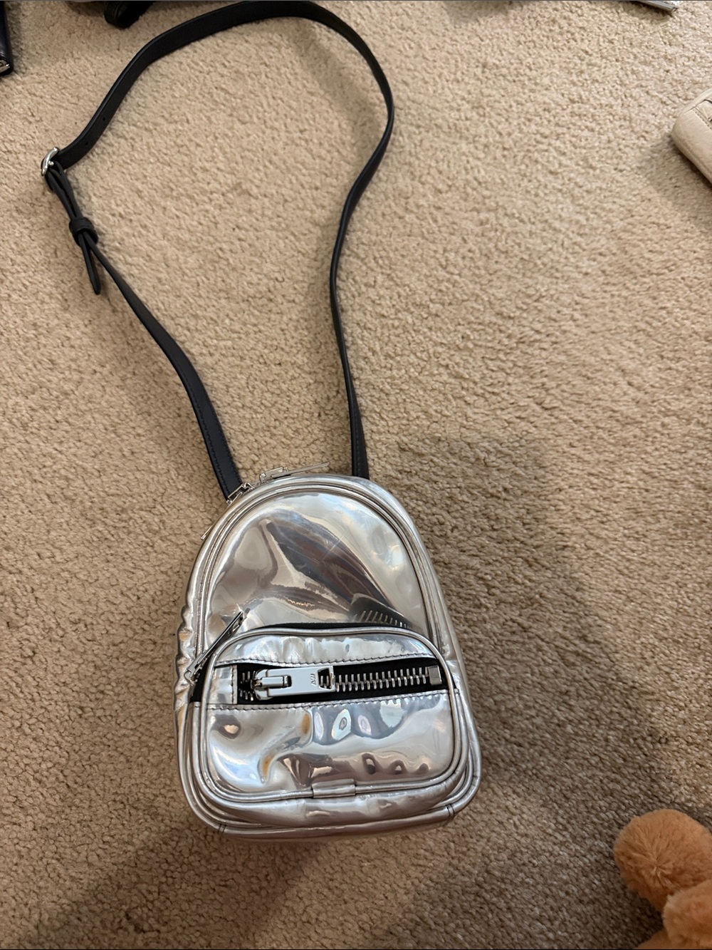 Alexander Wang Silver Metallic Mini Crossbody Backpack